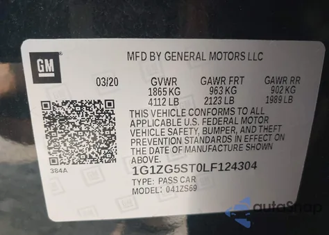 2020 Chevrolet Malibu Fwd Rs from USA, damaged, VIN 1G1ZG5ST0LF124304